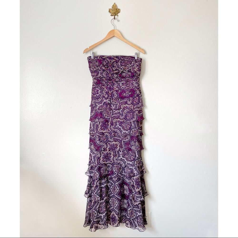 Shawn Ray Fons Strapless Purple Floral Ruffle Midi dress NWOT size 8